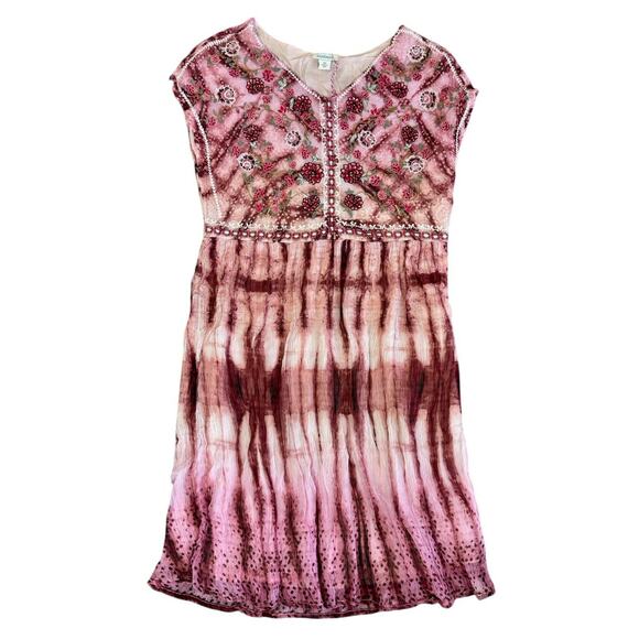 SUNDANCE Gemi Embroidered Floral Pink Tie Dye Boho Midi Dress Size XS NEW - Picture 2 of 12